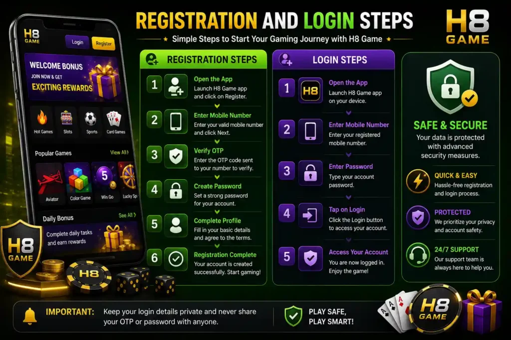 Registration and Login Steps of h8 game 1