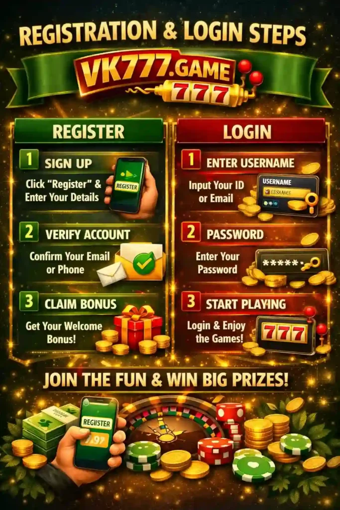 Registration and Login Steps of vk777.game 1